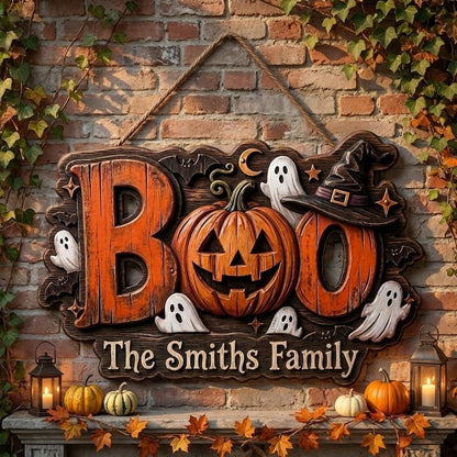 Halloween Boo Wooden Sign, Spooky Hanging Wall Decor