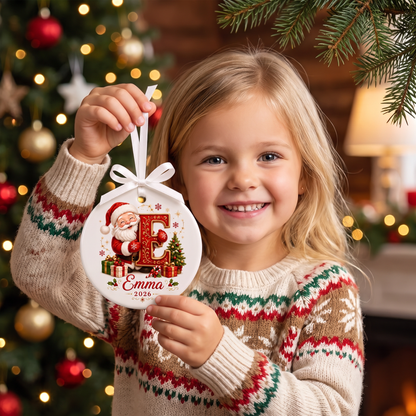 🎅 Personalized Santa Initial Ornament – Custom Name Christmas Ornament 🎄✨