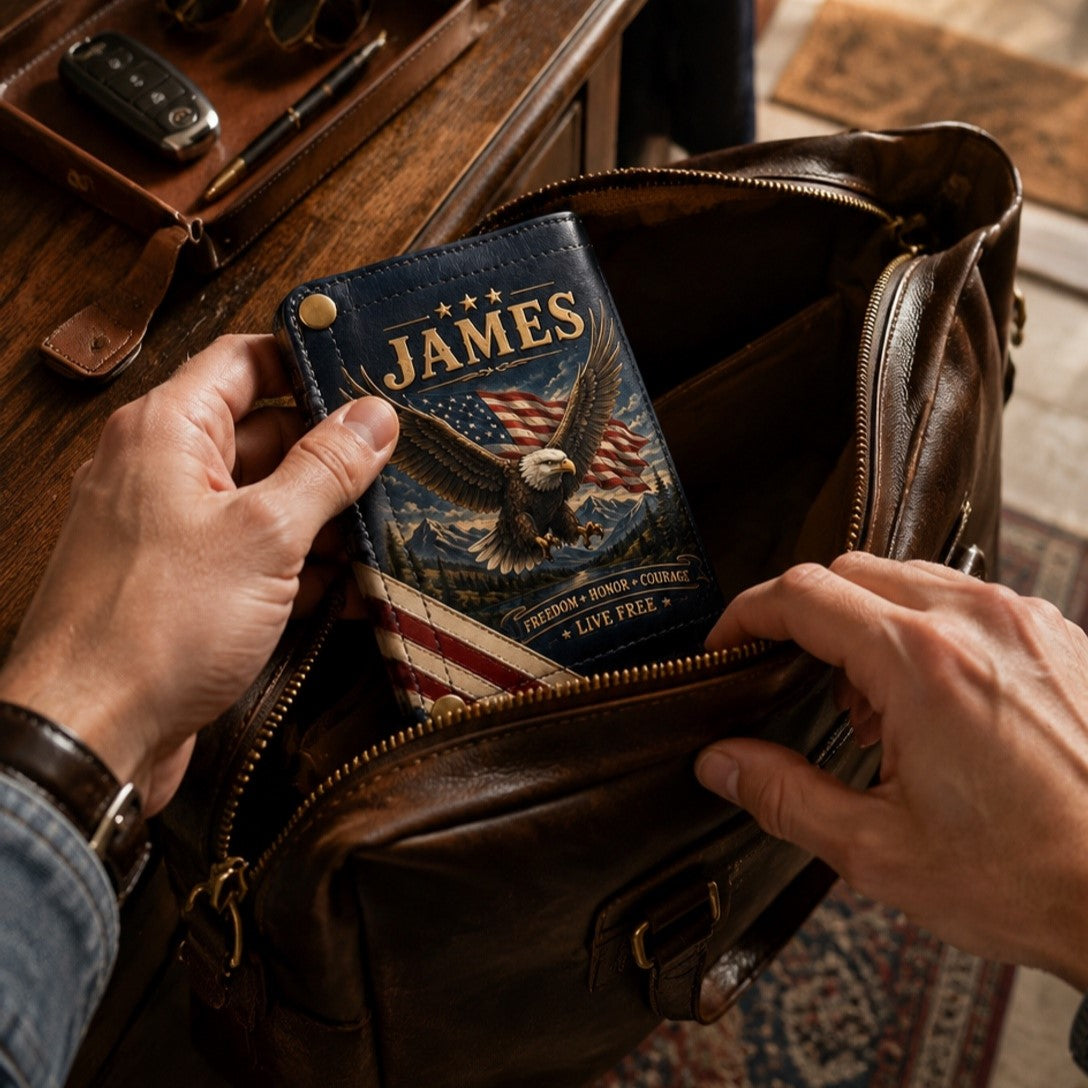 🦅Custom Name Patriotic Eagle Wallet 🇺🇸 Personalized Leather Wallet for Men