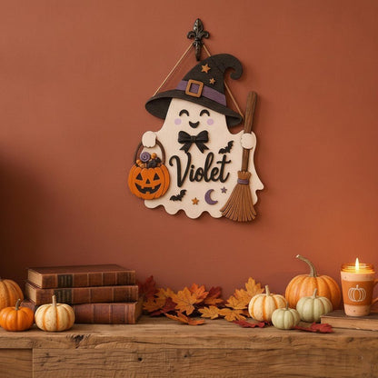 Personalized Halloween Ghost Wooden Door Sign