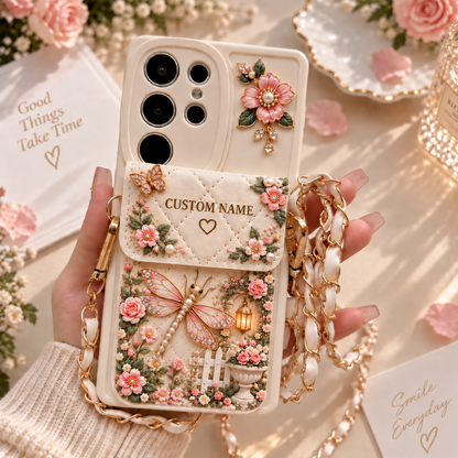 🌸 Personalized Garden Samsung Phone Case – Custom Name Floral Crossbody Case