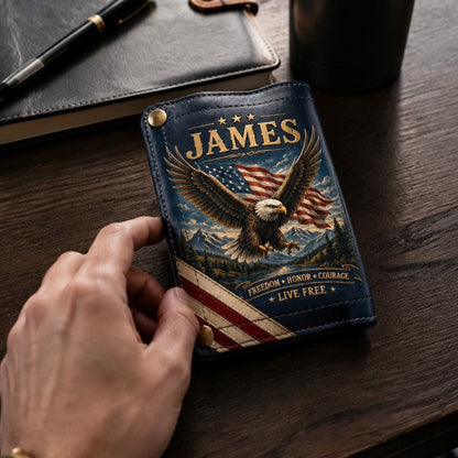 🦅Custom Name Patriotic Eagle Wallet 🇺🇸 Personalized Leather Wallet for Men