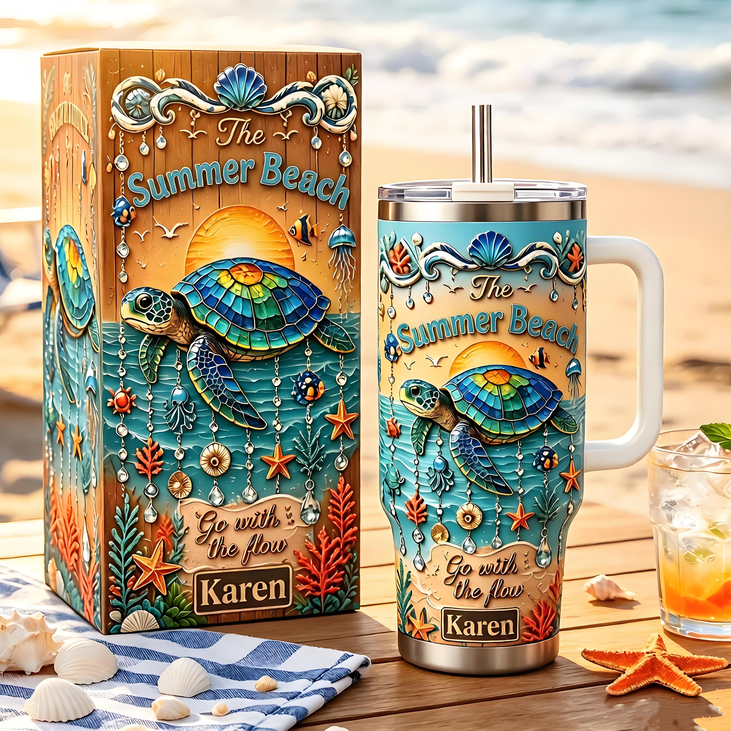 🏖️Personalized Sea Turtle Ocean Tumbler With Name🌴🌊