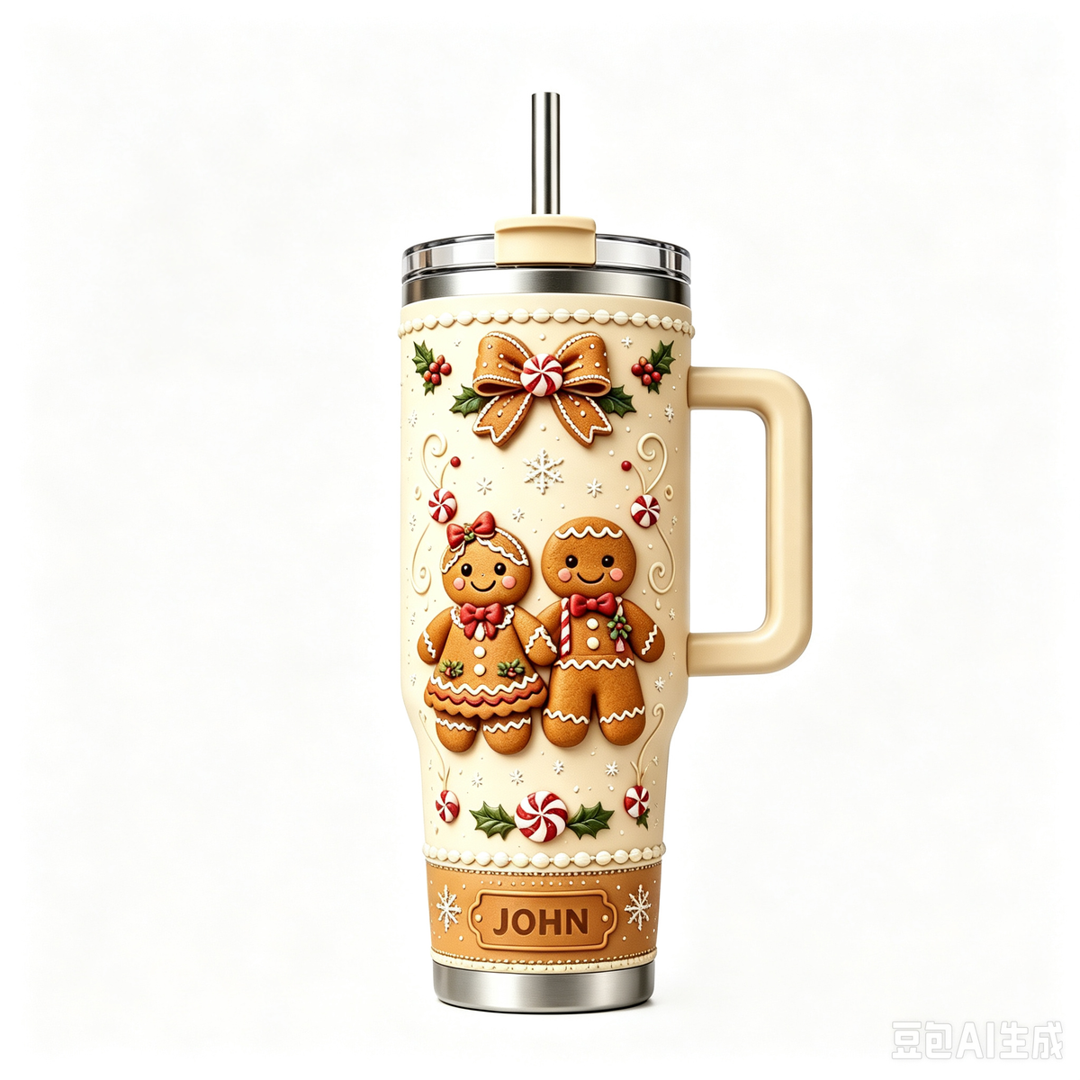 🍪 Personalized Christmas Gingerbread Couple 40oz Handle Tumbler 🎄✨