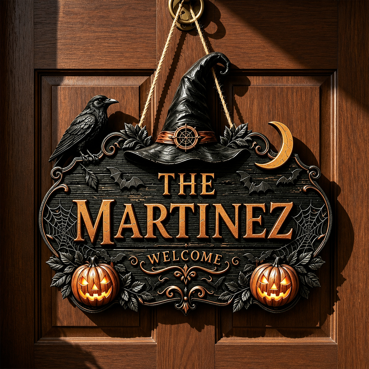 🎃Personalized Halloween Welcome Sign – Custom Family Name Witch Decor🧙‍♀️