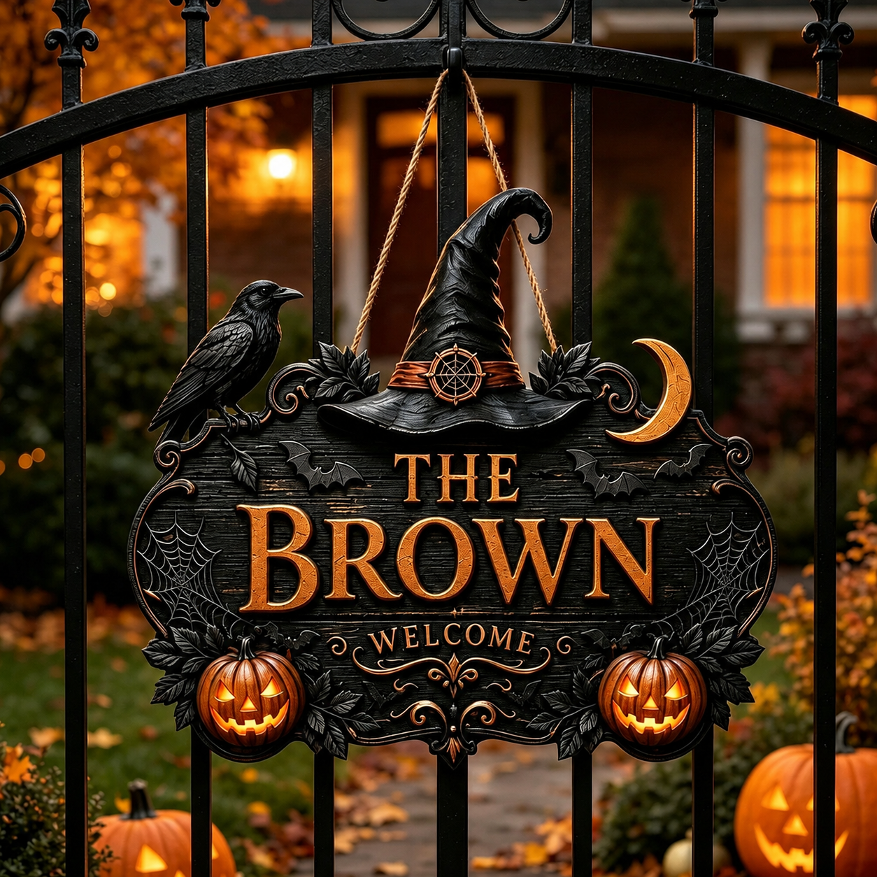 🎃Personalized Halloween Welcome Sign – Custom Family Name Witch Decor🧙‍♀️