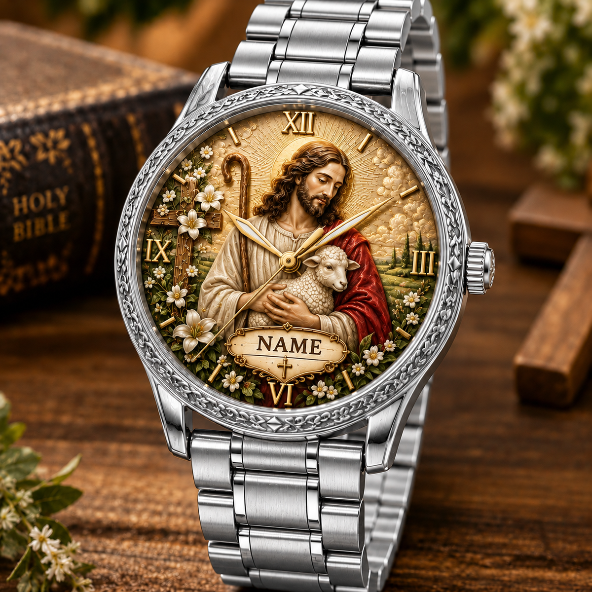 ✝️ Personalized Christian Watch – Custom Name Faith-Inspired Gold Watch