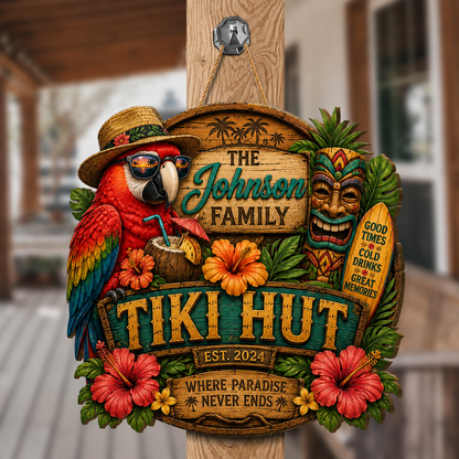 Custom Island Tiki Bar Tropical Parrot Door Hanger