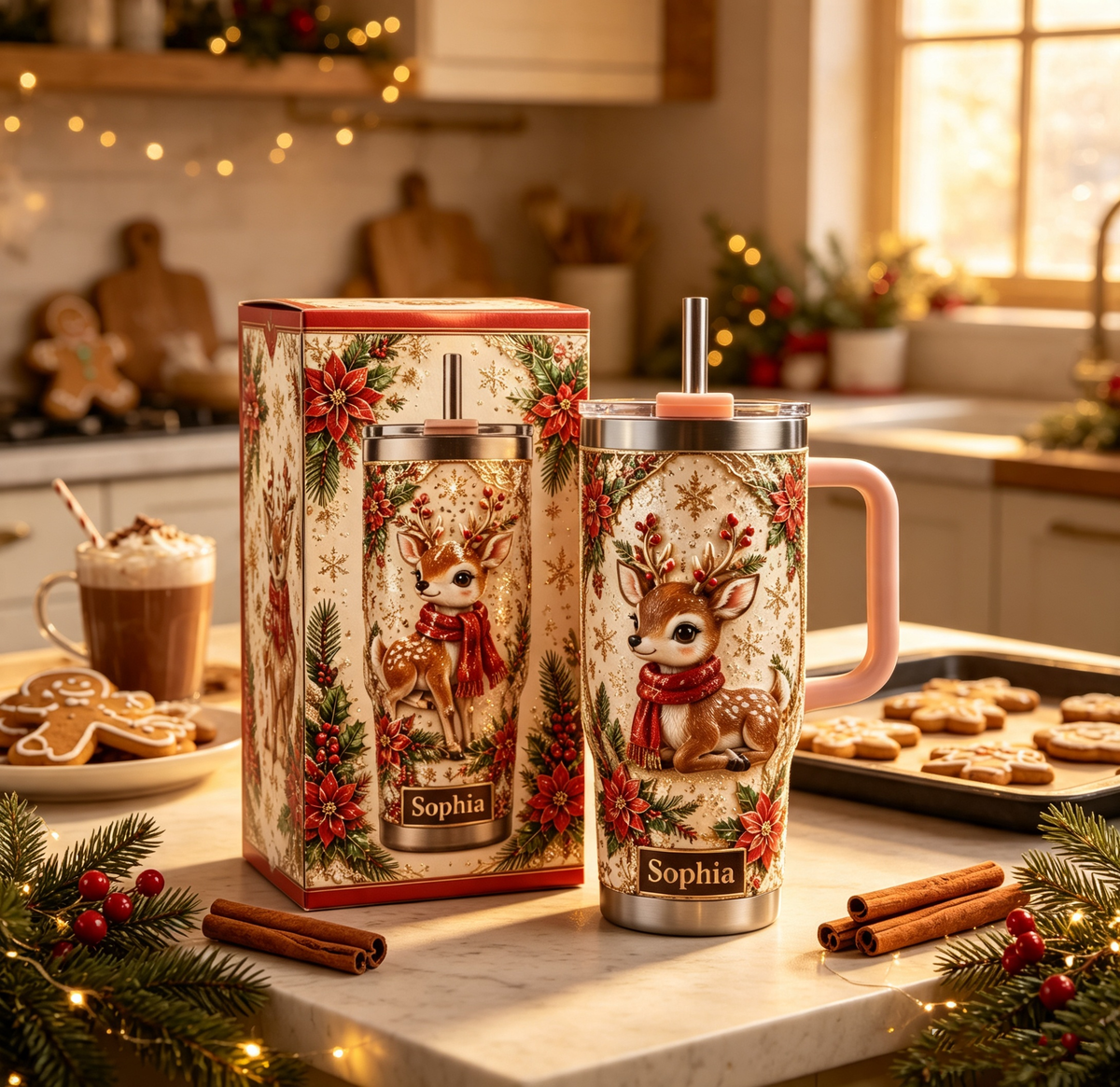 🦌 Personalized Christmas Deer Tumbler - Gift Cup For Her