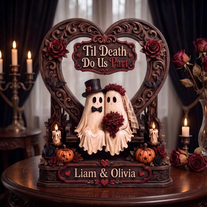 Personalized Till Death Do Us Part Ghost Couple Wooden Block