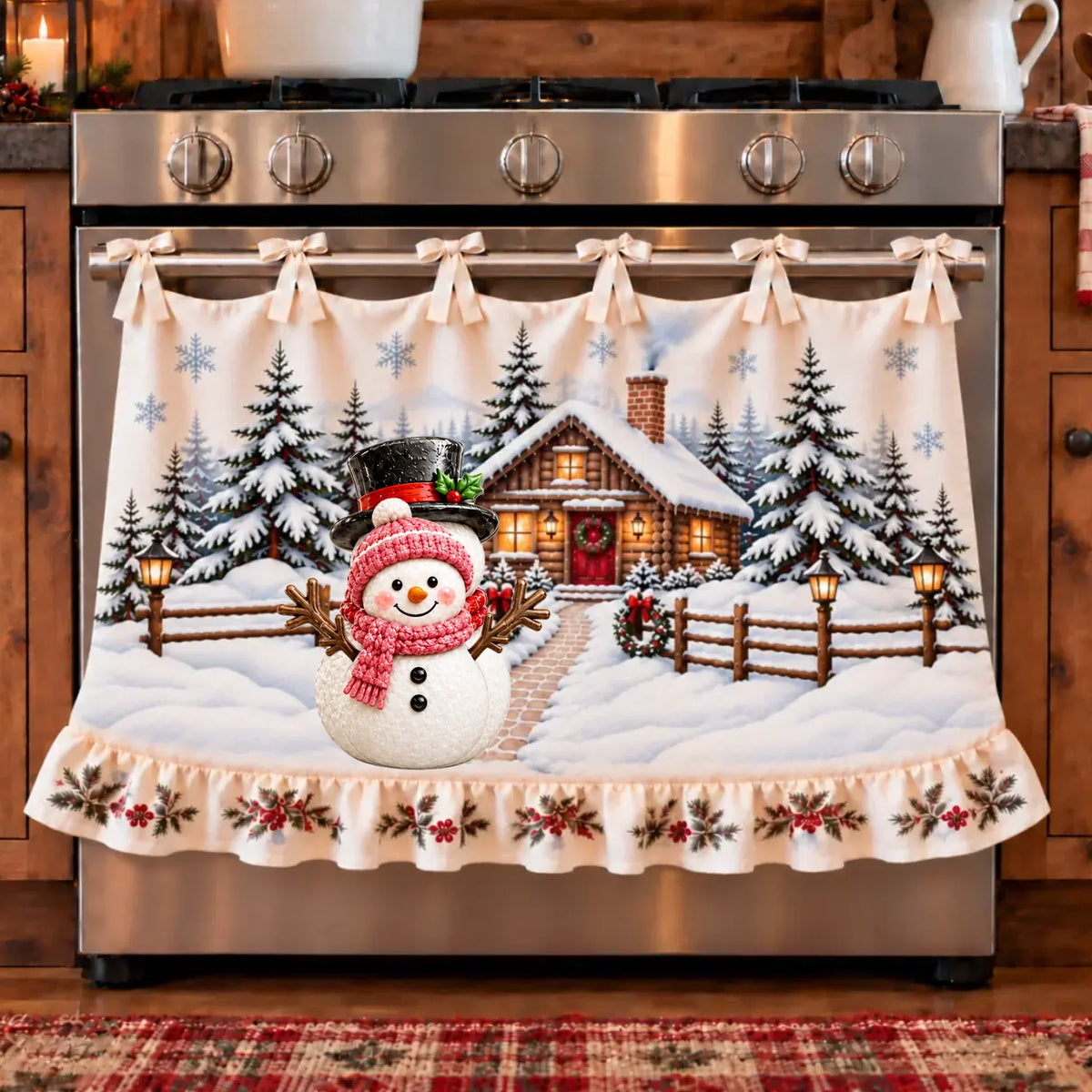 Happy Snowman Family - Personalized Oven Curtain - Christmas Gift For Friends and Family