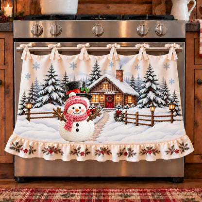 Happy Snowman Family - Personalized Oven Curtain - Christmas Gift For Friends and Family