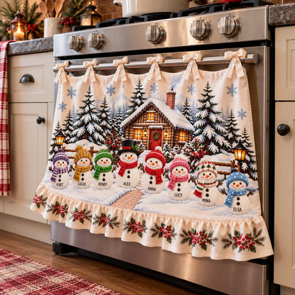 Happy Snowman Family - Personalized Oven Curtain - Christmas Gift For Friends and Family