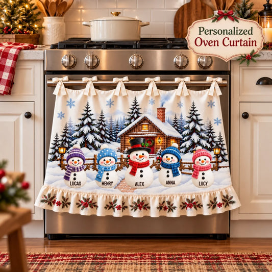 Happy Snowman Family - Personalized Oven Curtain - Christmas Gift For Friends and Family