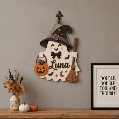 Personalized Halloween Ghost Wooden Door Sign
