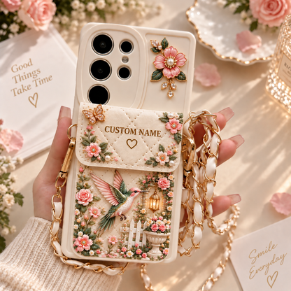🌸 Personalized Garden Samsung Phone Case – Custom Name Floral Crossbody Case