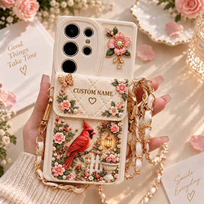 🌸 Personalized Garden Samsung Phone Case – Custom Name Floral Crossbody Case
