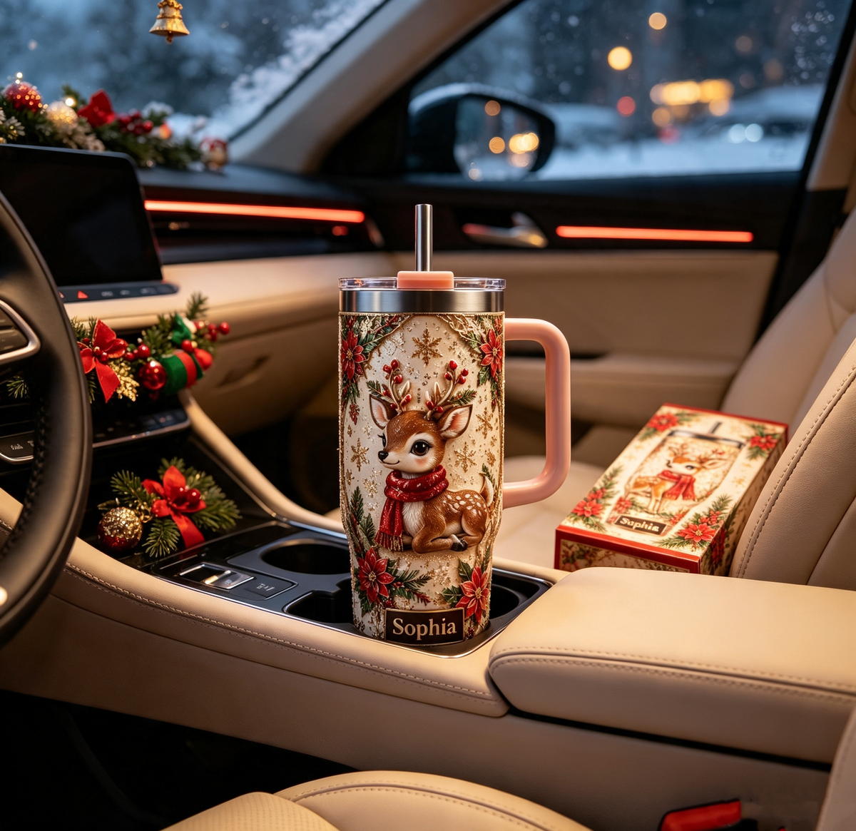 🦌 Personalized Christmas Deer Tumbler - Gift Cup For Her