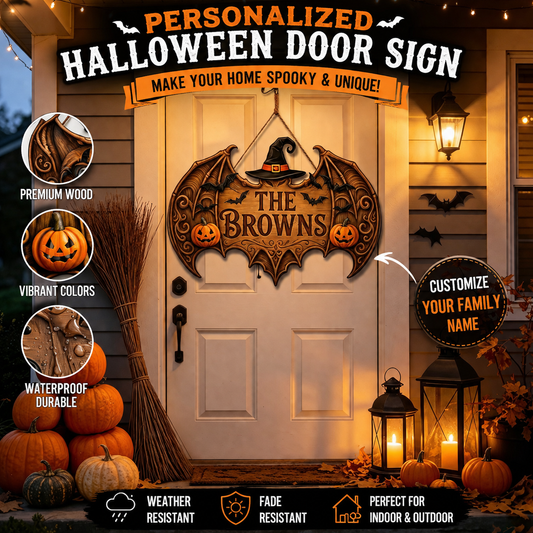 Spooky Personalized Family Name Halloween Door Sign