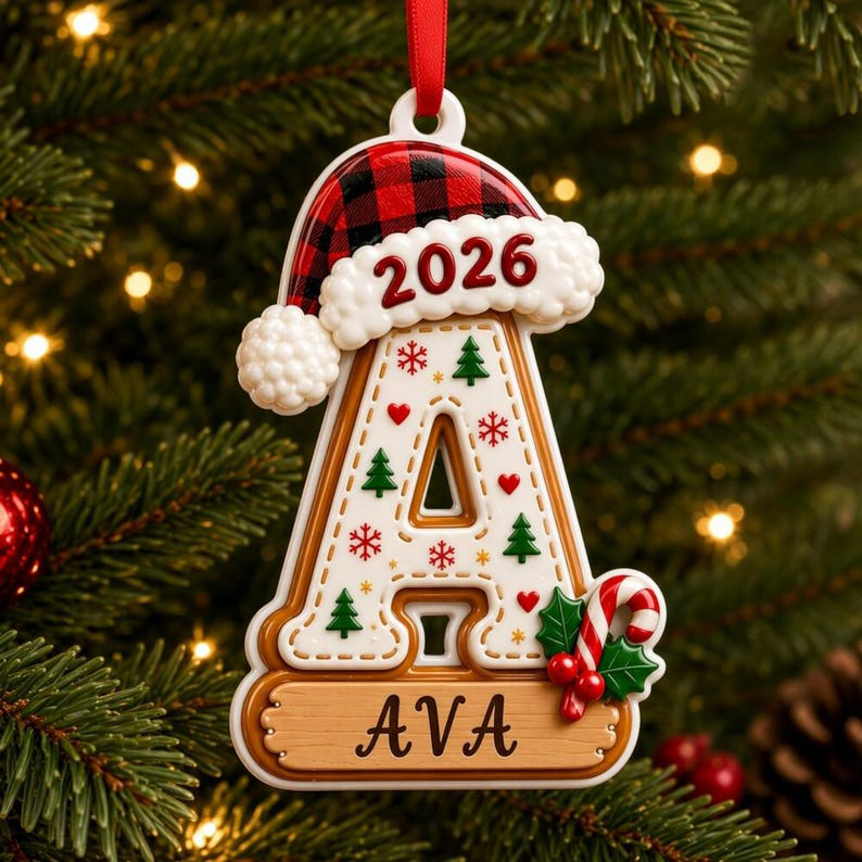 🎄 Personalized Initial Christmas 3D Relief Ornament