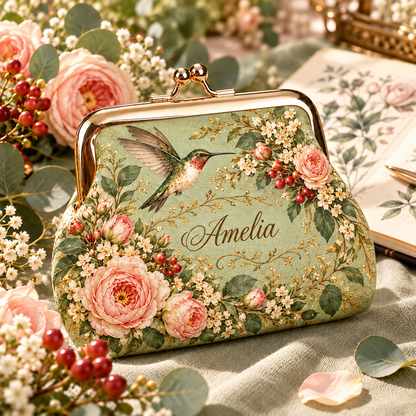 🌸 Personalized Vintage Floral Kiss Lock Coin Purse – Custom Name | 5 Styles