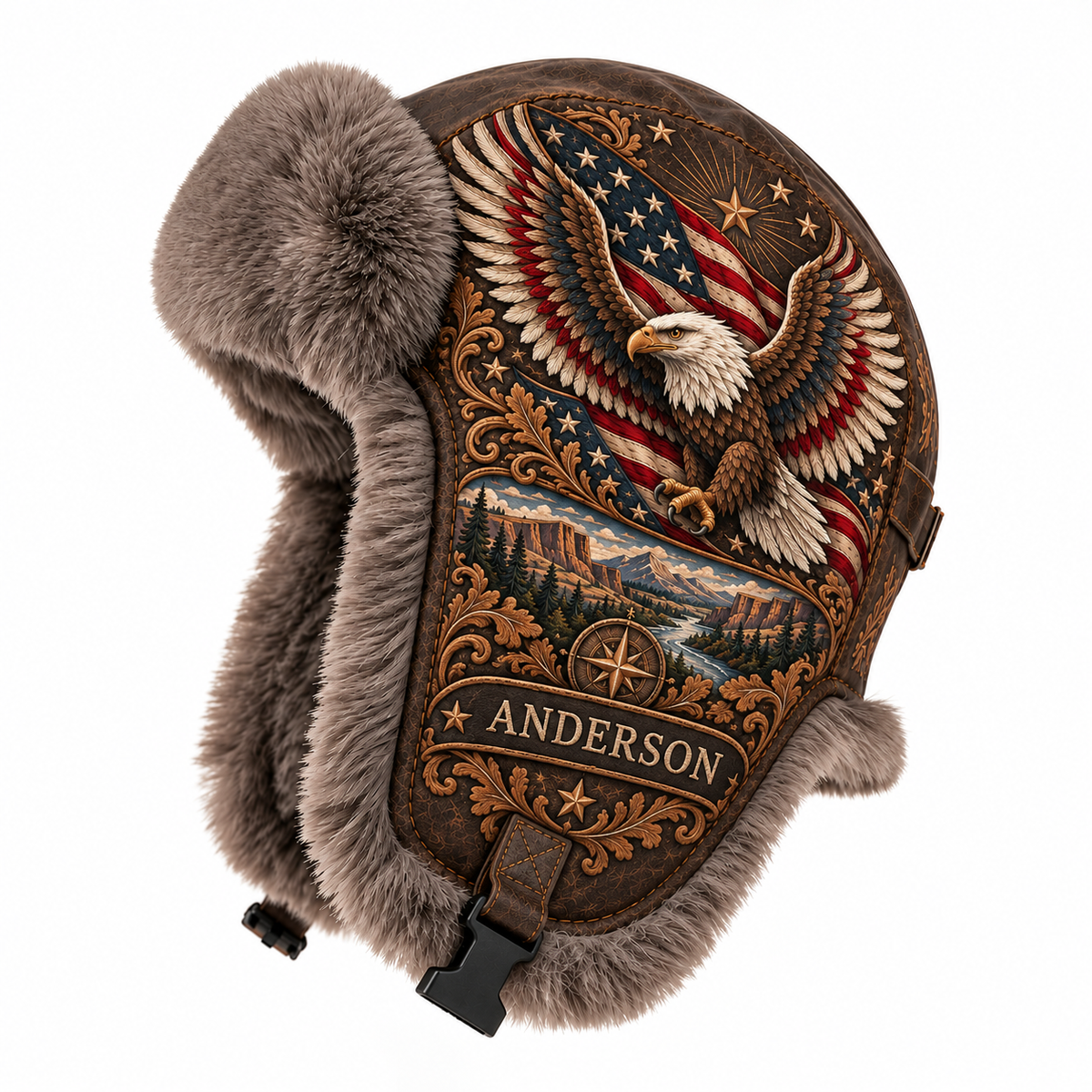 Personalized American Eagle & Flag Trapper Hat