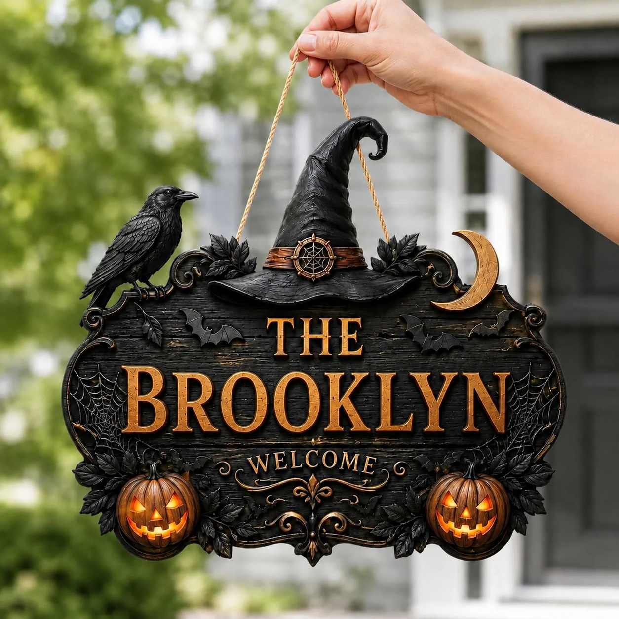 🎃Personalized Halloween Welcome Sign – Custom Family Name Witch Decor🧙‍♀️