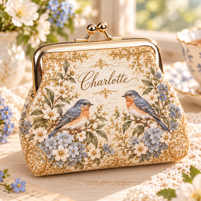 🌸 Personalized Vintage Floral Kiss Lock Coin Purse – Custom Name | 5 Styles