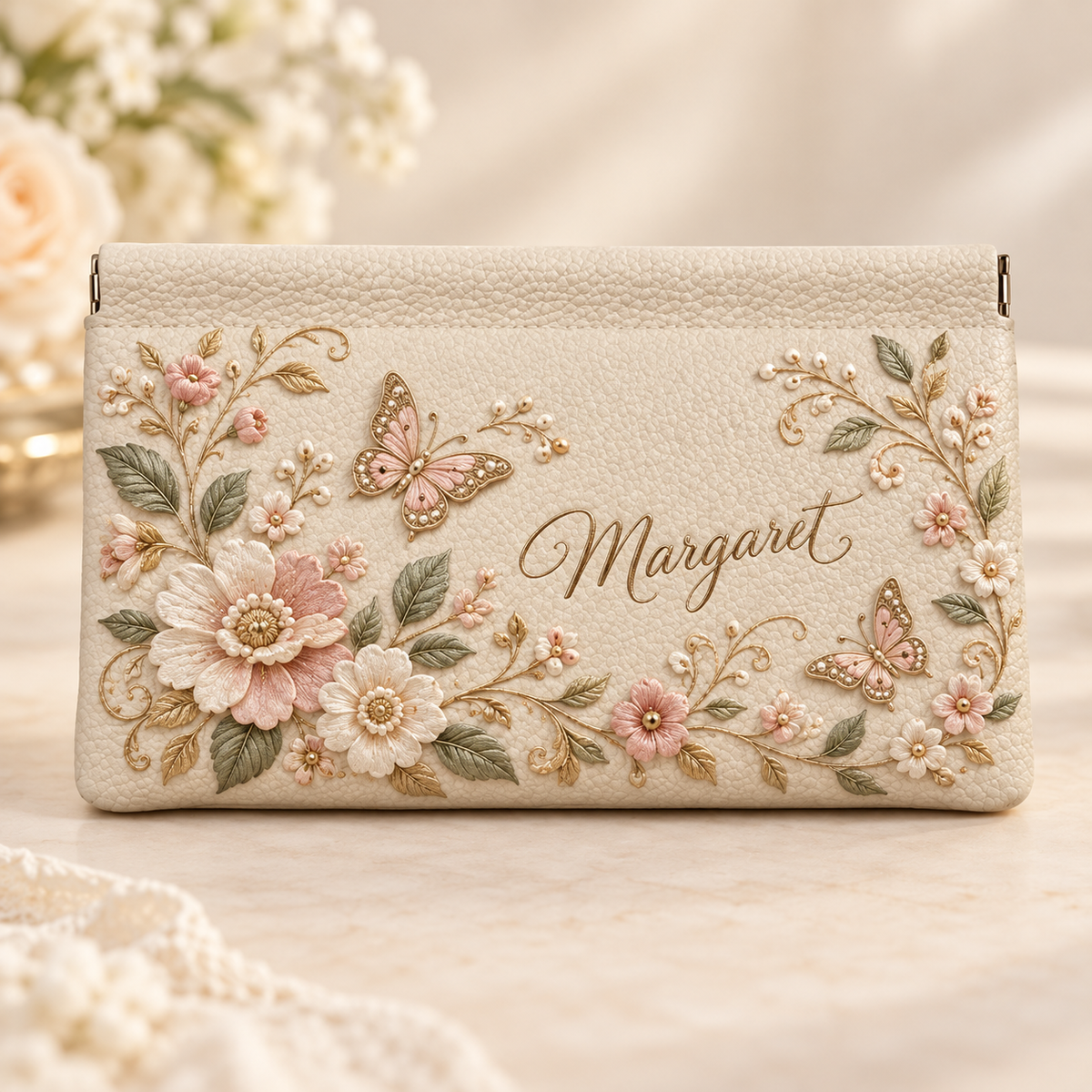 Personalized 3D Floral & Nature Spring-Frame Wallet – Custom Name