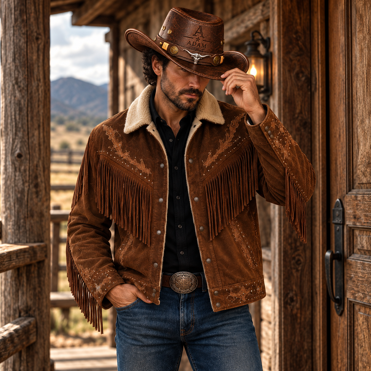Personalized Initial Cowboy Hat – Custom Name & Western Star Engraved Leather Hat