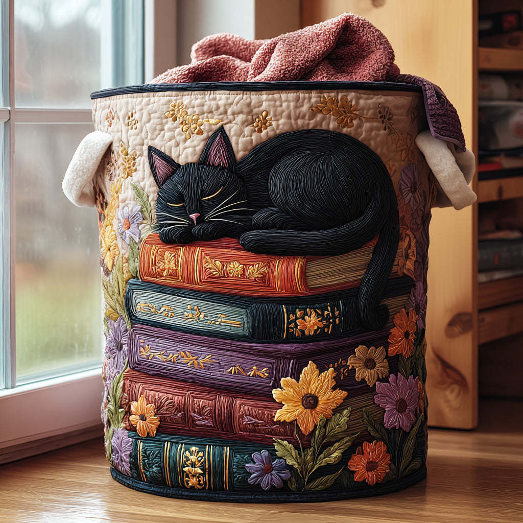 Sleeping Books Quilted Laundry Basket
