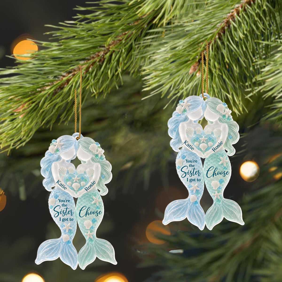 💕 Personalized Sister Mermaid Ornament — You’re the Sister I Got to Choose