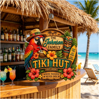 Custom Island Tiki Bar Tropical Parrot Door Hanger