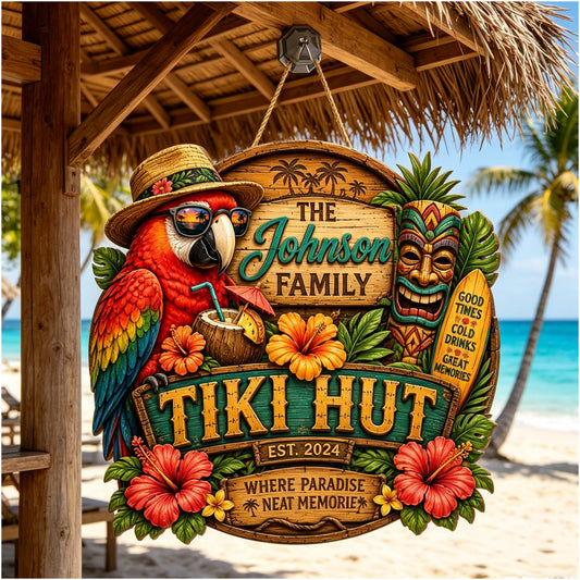 Custom Island Tiki Bar Tropical Parrot Door Hanger