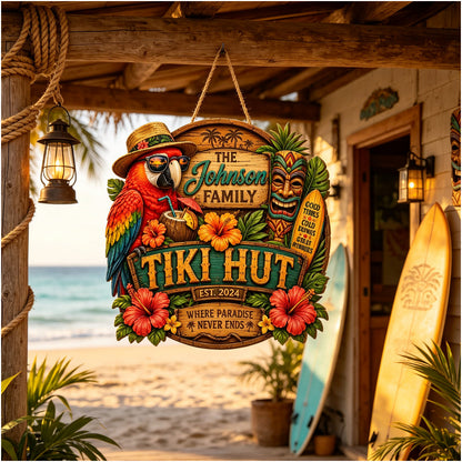 Custom Island Tiki Bar Tropical Parrot Door Hanger
