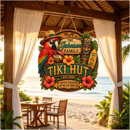 Custom Island Tiki Bar Tropical Parrot Door Hanger