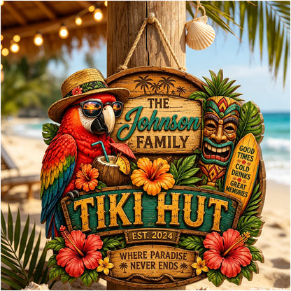 Custom Island Tiki Bar Tropical Parrot Door Hanger