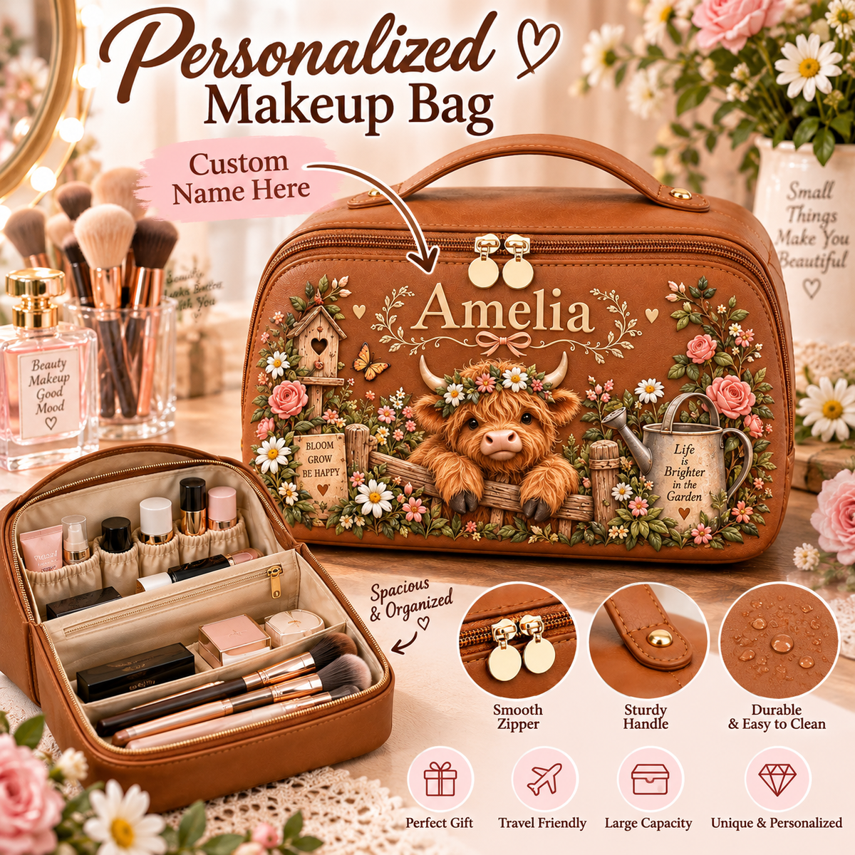 Personalized Floral Cosmetic Bag for Women🌷