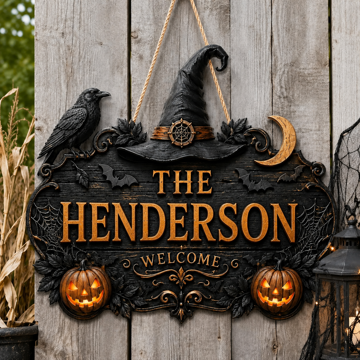 🎃Personalized Halloween Welcome Sign – Custom Family Name Witch Decor🧙‍♀️