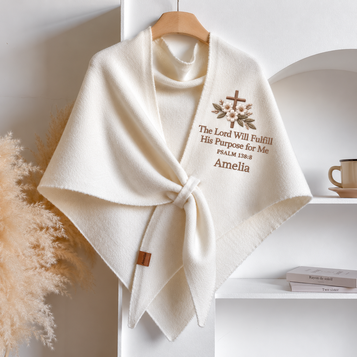 Personalized Bible Verse Floral Cross Cozy Shawl – Custom Name Faith-Inspired Wrap