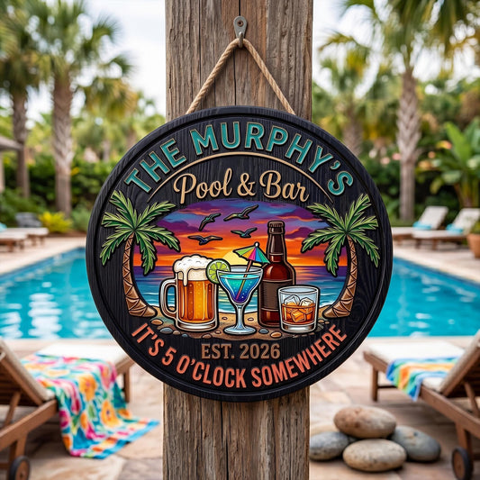 Custom Pool & Bar Wooden Door Sign