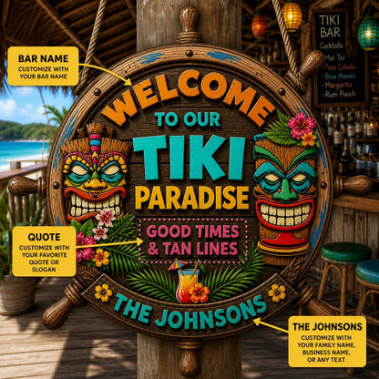 Custom Family Beach House Paradise Wooden Plaque, Hawaiian Luau Party Patio Sign