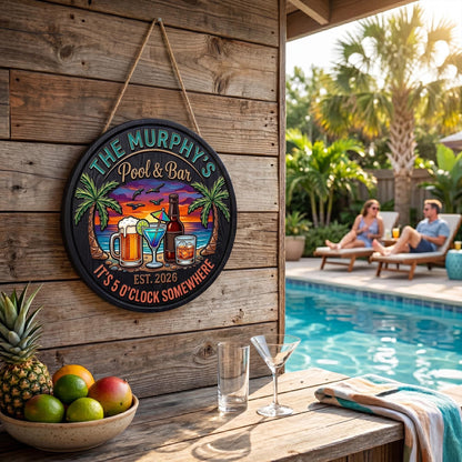 Custom Pool & Bar Wooden Door Sign