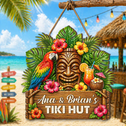 Custom Tropical Beach Tiki Bar Wooden Hanging Sign