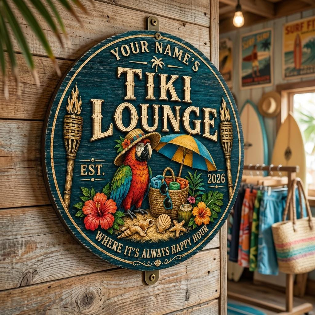 Custom Beach House Tiki Hut Door Wood Sign