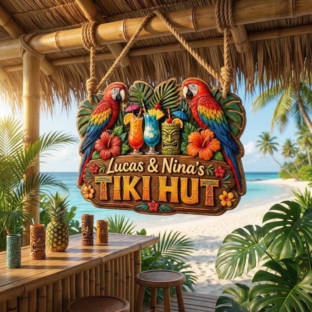 Custom Tiki Hut Door Sign, Backyard Pool Sign, Beach House Wall Decor