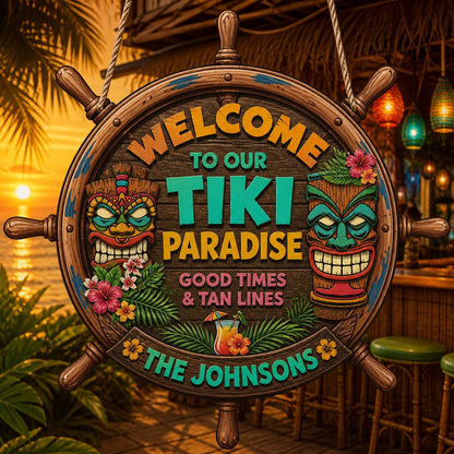 Custom Family Beach House Paradise Wooden Plaque, Hawaiian Luau Party Patio Sign