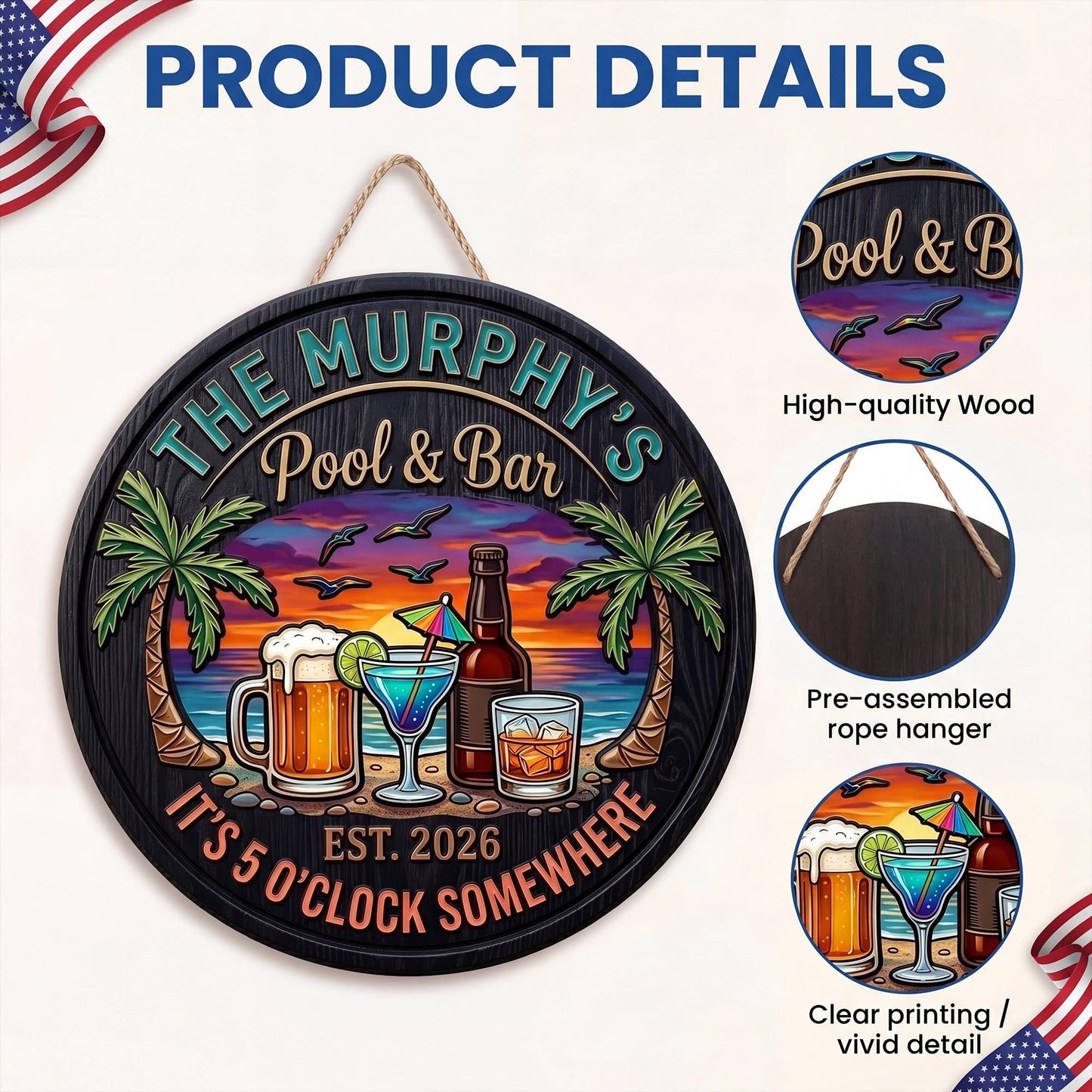 Custom Pool & Bar Wooden Door Sign