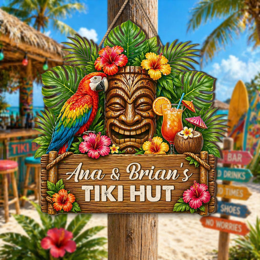 Custom Tropical Beach Tiki Bar Wooden Hanging Sign