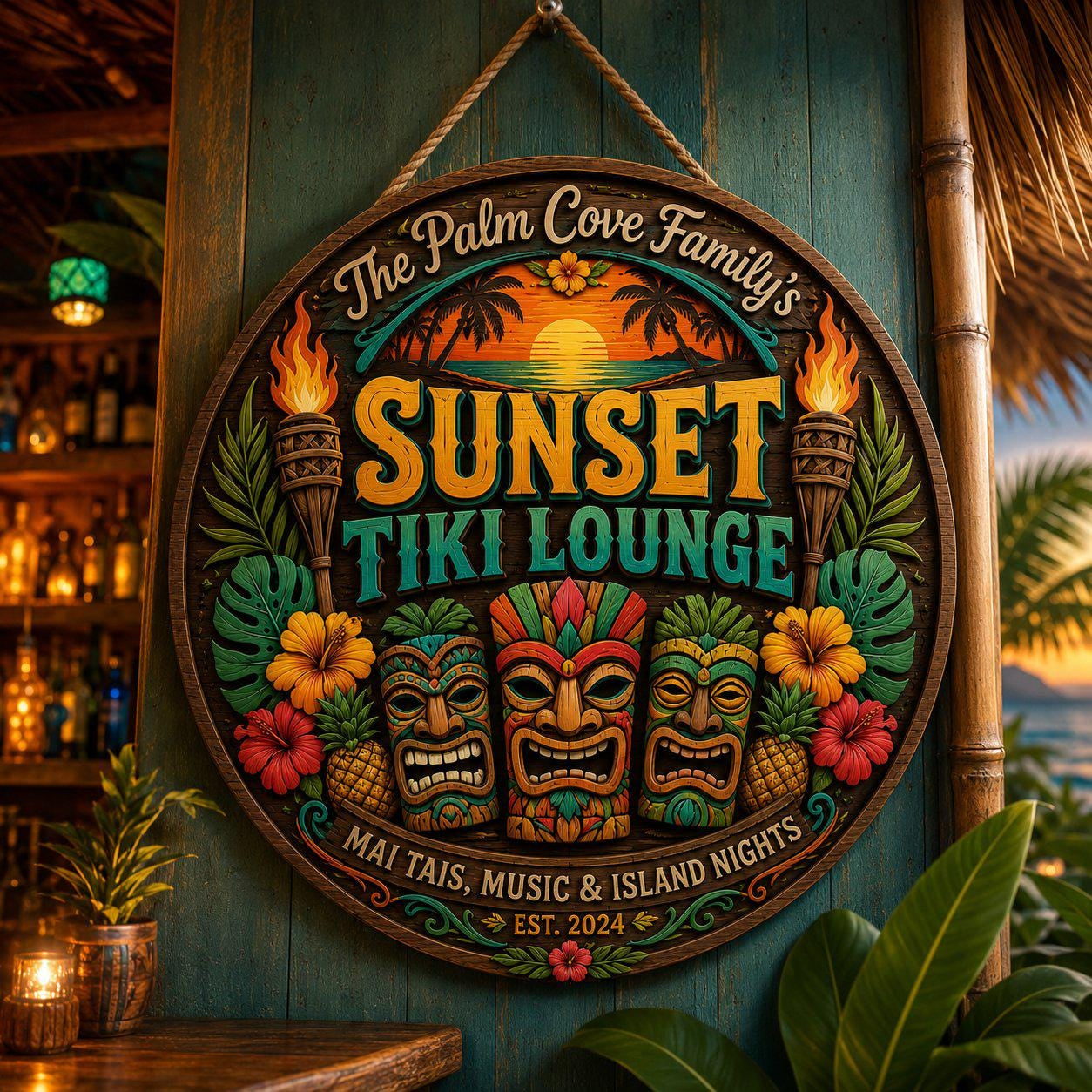 Custom Pool Bar Tiki Lounge Wooden Sign, Backyard Outdoor Bar Beach House Gift